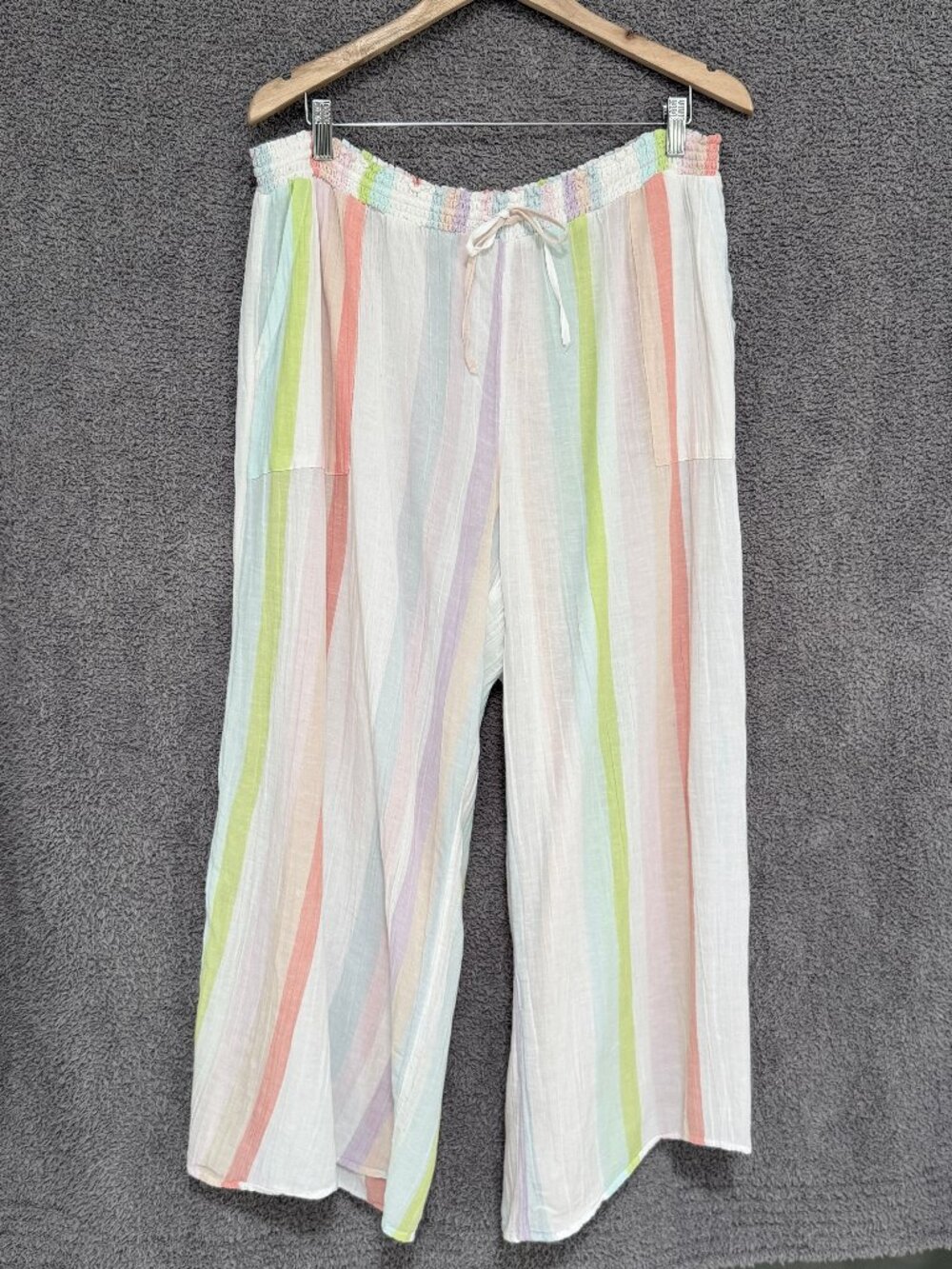 GAP Wide Leg Crinkle Stripe Pants Neon Vert Lounge, Beach, Sleep
